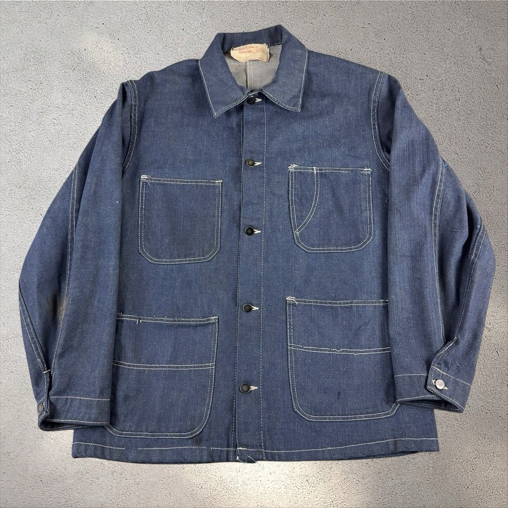 Vintage 60s Universal Overall Stone Cutter Denim Chore Jacket 42 Sanforized Coat